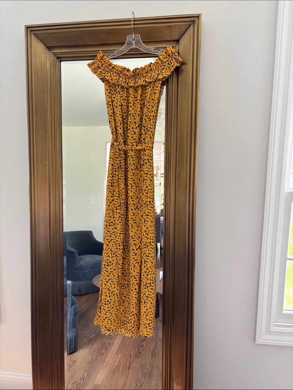 Michael Kors Mustard Yellow Floral Print Off-Shoulder Dress